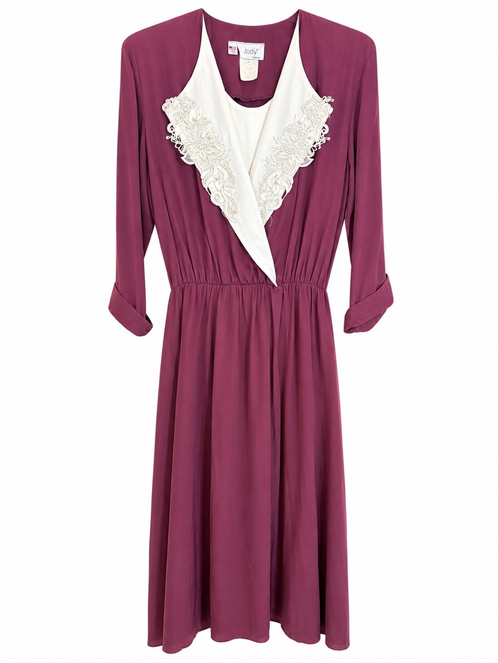 Plum & Cream Lace Trim Long Sleeve Sleep Dress